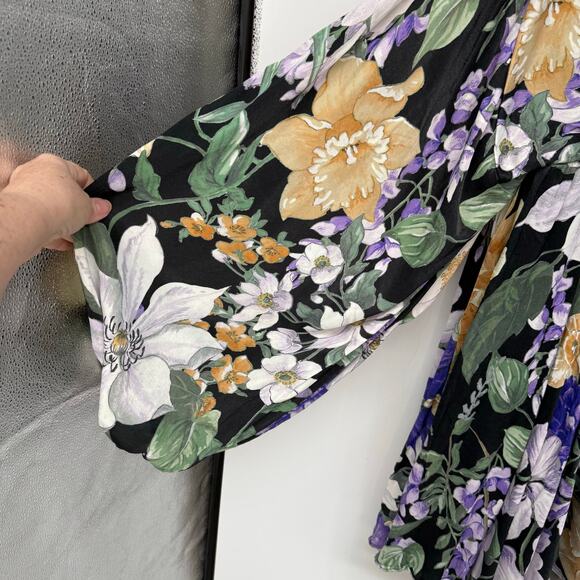 ASOS Edition Curve Floral Mini Dress Women's Size 26 Black Multi Blouson Sleeve - Picture 8 of 12